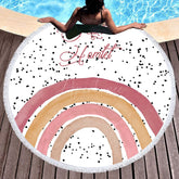 Aperturee - Aperturee Black Dots Watecolor Rainbow Print Round Beach Towel